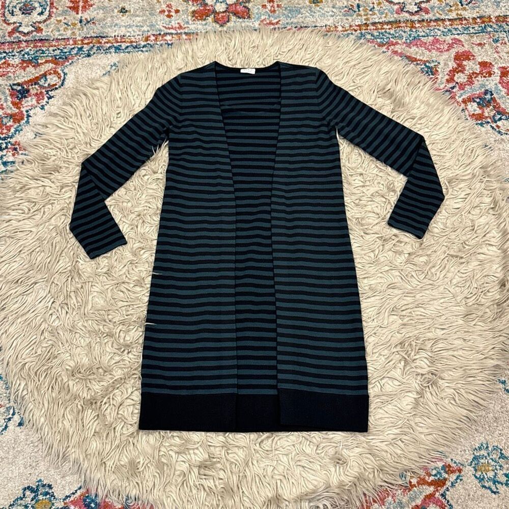 Akris Punto green and black striped wool cardigan sweater dress size 4